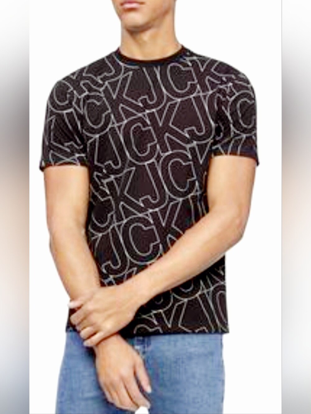 Calvin Klein Jeans 100% Cotton Unisex Black Allover Logo Crewneck T-Shirt XS